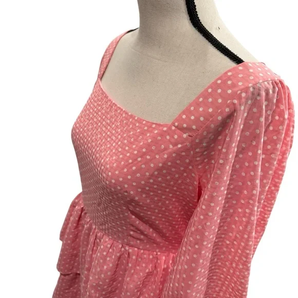 SugarLips Corinne Polka Dot Tiered Mini Dress bell sleeve flowy spring Easter S - Picture 8 of 12